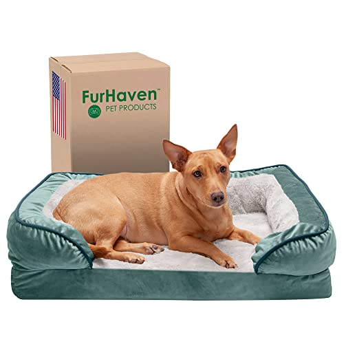 Furhaven Medium Orthopedic Dog Bed Perfect Comfort Plush & Velvet Waves Sofa-Style w/Removable Washable Cover - Celadon Green, Medium von Furhaven