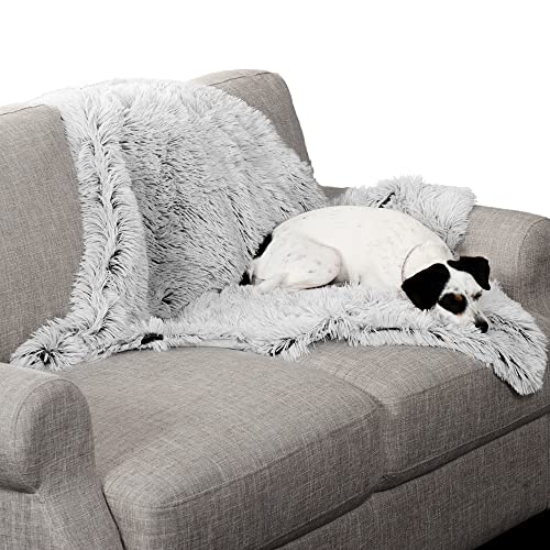 Furhaven Medium Waterproof Calming Plush Long Faux Fur & Velvet Dog Blanket, Washable - Mist Gray, Medium von Furhaven