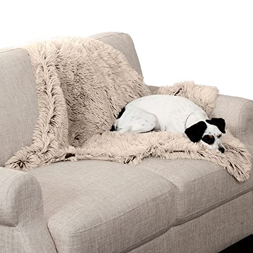 Furhaven Medium Waterproof Calming Plush Long Faux Fur & Velvet Dog Blanket, Washable - Taupe, Medium von Furhaven