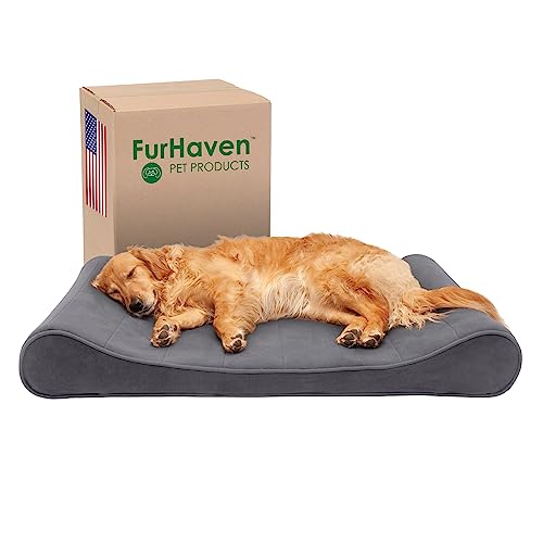 Furhaven Hundebett aus Memory-Schaumstoff, Mikrosamt, mit abnehmbarem, waschbarem Bezug, Grau, Größe XL von Furhaven