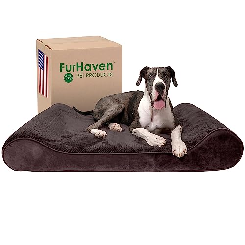 Furhaven Orthopädisches Hundebett für extra große Hunde mit abnehmbarem waschbarem Bezug, für Hunde bis zu 81,6 kg – Minky Plüsch & Samt Luxe Liege Konturmatratze – Espresso, Riese/XXXL von Furhaven