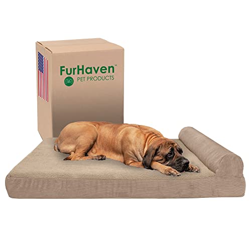 Furhaven Orthopädisches Hundebett aus Fleece und Cord, mit abnehmbarem, waschbarem Bezug, XXL, Sandstein, Jumbo Plus (XXL) von Furhaven