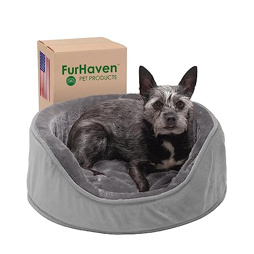 Furhaven Orthopädisches Hundebett für kleine Hunde mit abnehmbarem, waschbarem Bezug, für Hunde bis zu 5,4 kg, ovale Liege aus Plüsch und Samt, Rauchgrau, Größe S Furhaven Orthopädisches Hundebett für kleine Hunde mit abnehmbarem, waschbarem Bezug, für Hunde bis zu 5,4 kg, ovale Liege aus Plüsch und Samt, Rauchgrau, Größe S von Furhaven