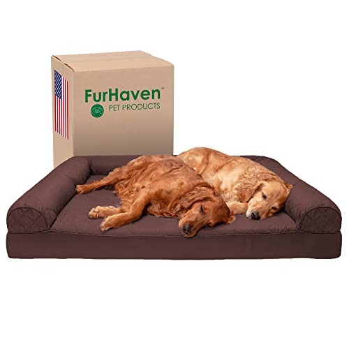 Furhaven Orthopädisches Haustierbett für Hunde und Katzen – Sofa-Stil Gesteppte Couch Hundebett mit abnehmbarem, waschbarem Bezug, Kaffee, Jumbo Plus (XX-Large) von Furhaven
