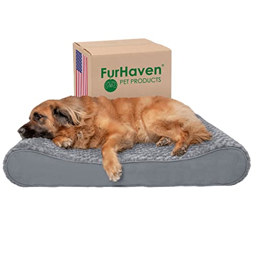 Furhaven Orthopädisches Hundebett für große Hunde mit abnehmbarem, waschbarem Bezug, für Hunde bis zu 68 kg – Ultra Plüsch Kunstfell & Wildleder Luxe Liege Konturmatratze – Grau, Jumbo Plus/XXL von Furhaven