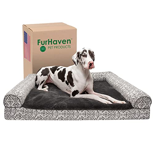 Furhaven XXL kühlendes Gel-Schaumstoff-Hundebett, Plüsch und Südwest-Kelim-Dekor, Sofa-Stil mit abnehmbarem, waschbarem Bezug, Fliedergrau, Jumbo-Plüsch (XXL) von Furhaven