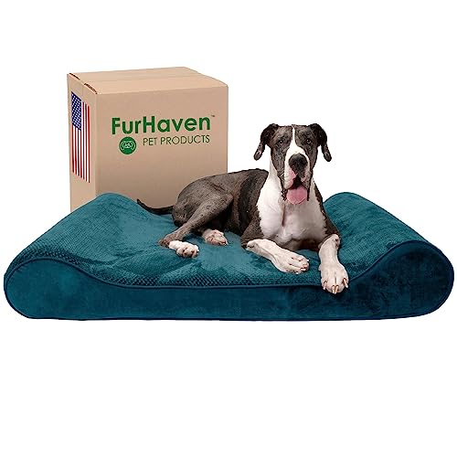 Furhaven Riesiges orthopädisches Hundebett, Minky, Plüsch und Samt, Luxus-Liege, mit abnehmbarem, waschbarem Bezug, Fichtenblau, Riesen (XXX-Large) von Furhaven