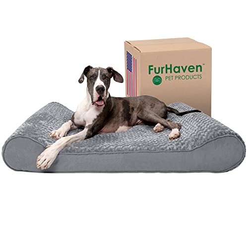 Furhaven Riesiges orthopädisches Hundebett, Ultra-plüschig, Kunstfell und Wildleder, Luxus-Liege, mit abnehmbarem, waschbarem Bezug, Grau, Riesige (XXX-Large) von Furhaven