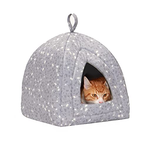 Furhaven Small Cat Bed Polycanvas Print Décor Foldable Pet Tent, Washable - Gray Terazzo, Small von Furhaven