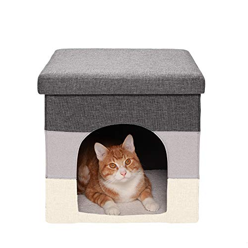 Furhaven Small Pet House Collapsible Ottoman-Footstool Condo Pet Bed - Hygge Stripe (Gray/Cream), Small von Furhaven