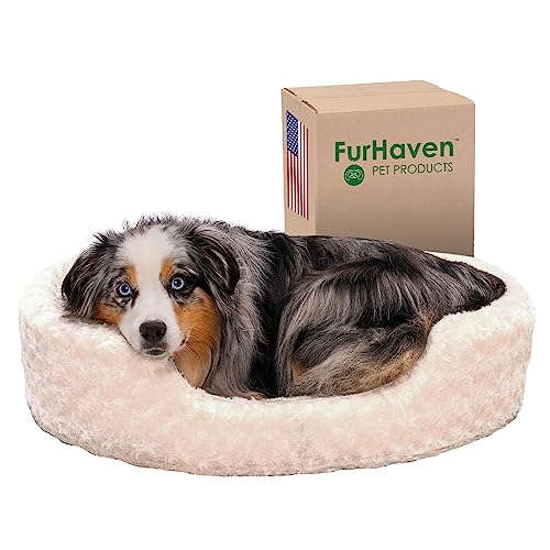 FurHaven Ultra Plush Haustierbett, oval, groß, cremefarben von Furhaven
