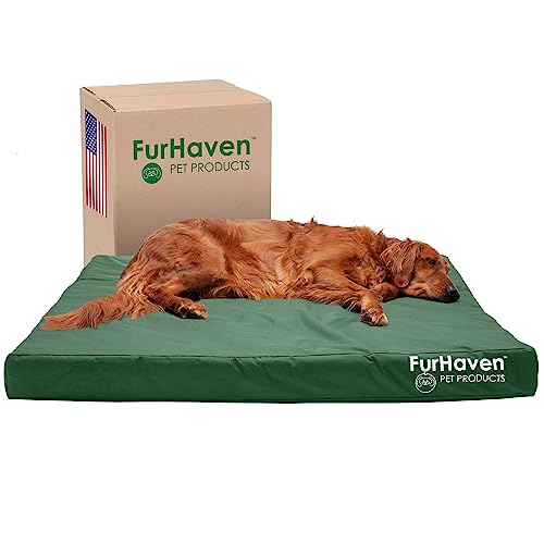 Furhaven Wasserabweisendes kühlendes Gel-Hundebett für große Hunde mit abnehmbarem, waschbarem Bezug, für Hunde bis zu 43 kg – Indoor/Outdoor Logo-Print Oxford Polycanvas Matratze – Wald, Jumbo/XL von Furhaven