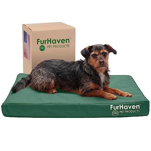 Furhaven Wasserabweisendes kühlendes Gel-Hundebett für mittelgroße und kleine Hunde mit abnehmbarem, waschbarem Bezug, für Hunde bis zu 15,9 kg, für drinnen und draußen, Logo-Druck, von Furhaven