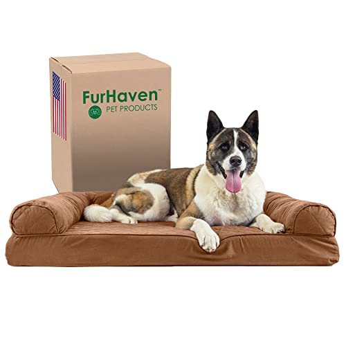 Furhaven XL Memory Foam Dog Bed Quilted Sofa-Style w/Removable Washable Cover - Toasted Brown, Jumbo (X-Large) von Furhaven