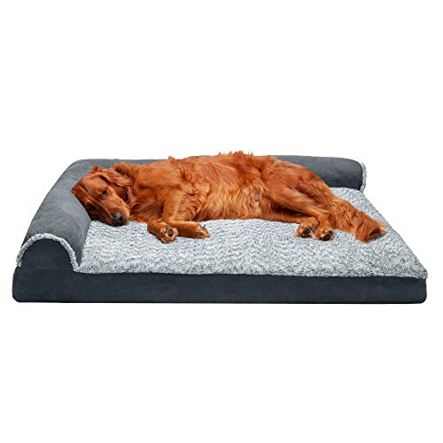 Furhaven XL Memory Foam Dog Bed Two-Tone Faux Fur & Suede L Shaped Chaise w/Removable Washable Cover - Stone Gray, Jumbo Furhaven XL Memory Foam Dog Bed Two-Tone Faux Fur & Suede L Shaped Chaise w/Removable Washable Cover - Stone Gray, Jumbo von Furhaven