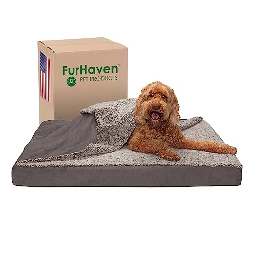 Furhaven XL Orthopedic Dog Bed Berber & Suede Blanket Top Mattress w/Removable Washable Cover - Gray, Jumbo (X-Large) von Furhaven