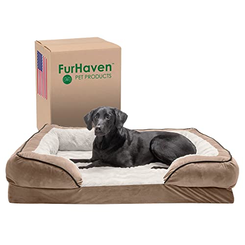 Furhaven XL Orthopedic Dog Bed Perfect Comfort Plush & Velvet Waves Sofa-Style w/Removable Washable Cover - Brownstone, Jumbo (X-Large) von Furhaven