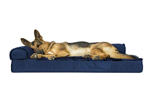 Furhaven XL Orthopedic Dog Bed Plush & Velvet L Shaped Chaise w/Removable Washable Cover - Deep Sapphire, Jumbo (X-Large) von Furhaven
