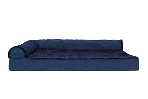 Furhaven XL kühlendes Gel-Schaumstoff-Hundebett, Plüsch und Samt, L-förmige Chaisel, mit abnehmbarem, waschbarem Bezug, tiefer Saphir, Jumbo (Größe XL) von Furhaven