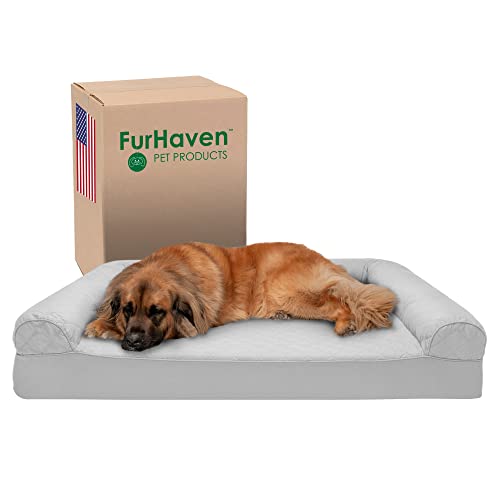 Furhaven XXL Memory Foam Dog Bed Quilted Sofa-Style w/Removable Washable Cover - Silver Gray, Jumbo Plus (XX-Large) von Furhaven