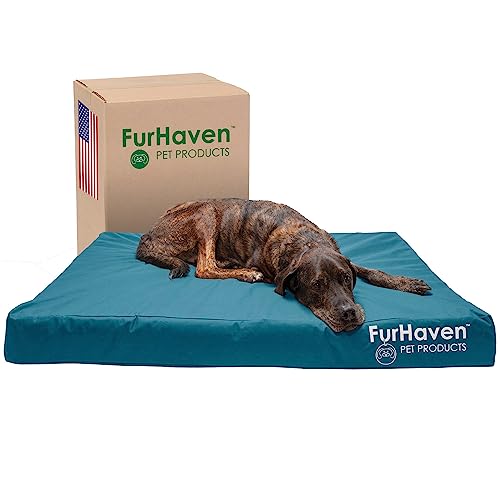 Furhaven XXL Memory Foam Dog Bed Water-Resistant Indoor/Outdoor Logo Print Oxford Polycanvas Mattress w/Removable Washable Cover - Deep Lagoon, Jumbo Plus (XX-Large) von Furhaven