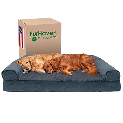 Furhaven XXL Orthopedic Dog Bed Sherpa & Chenille Sofa-Style w/Removable Washable Cover - Orion Blue, Jumbo Plus (XX-Large) von Furhaven