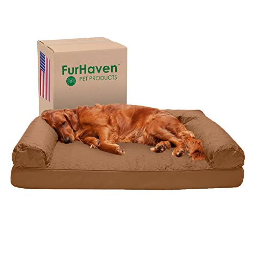 Furhaven kleines gestepptes orthopädisches Sofa Haustierbett für Hunde und Katzen, Weinrot von Furhaven