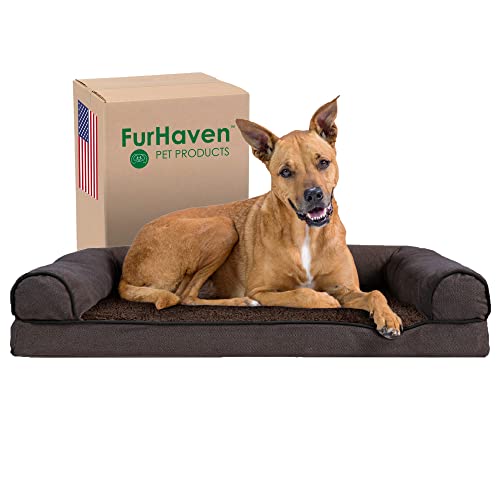 Furhaven Large Orthopedic Dog Bed Sherpa & Chenille Sofa-Style w/Removable Washable Cover - Coffee, Large von Furhaven
