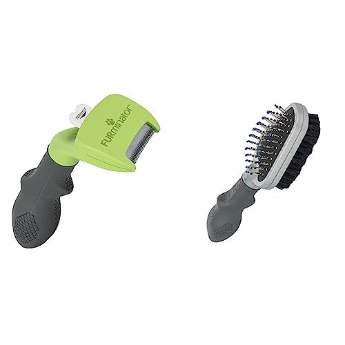 FURminator deShedding-Tool Hund Größe S Kurzhaar & Doppelbürste für Hunde und Katzen - Fellpflege 2in1-Bürste zur Entfernung von Knoten von Furminator