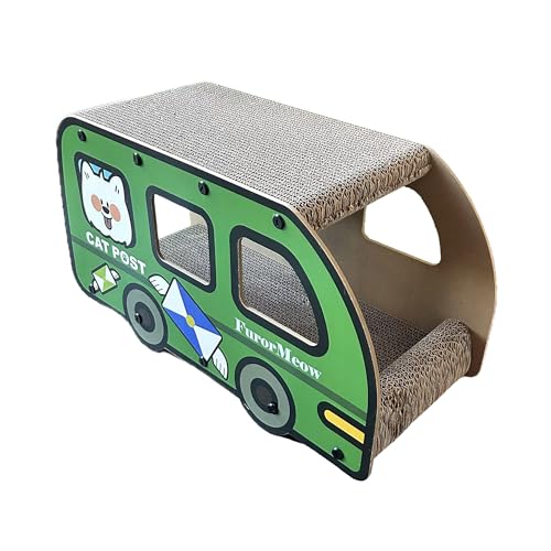 FurorMeow Katzenkratzbrett, grüner Bus-Kratzer, Doppelschicht-Pappbett und Haus, 22,9 x 30,8 x 55,9 cm, Spaß zum Spielen und Tunnel zum Ausruhen für M & L Katzen, schützt Trainer vor Kratzern FurorMeow Katzenkratzbrett, grüner Bus-Kratzer, Doppelschicht-Pappbett und Haus, 22,9 x 30,8 x 55,9 cm, Spaß zum Spielen und Tunnel zum Ausruhen für M & L Katzen, schützt Trainer vor Kratzern von FurorMeow