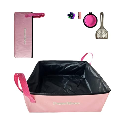 Tragbare Katzentoilette, FurorMeow Faltbare Katzentoilette für Reisen, Feste wasserdichte Katzentoilette für Katzen, einschließlich Knisterball, Kotbeutel, Faltbare Schüssel und Schaufel, 40,1 x 40,1 von FurorMeow