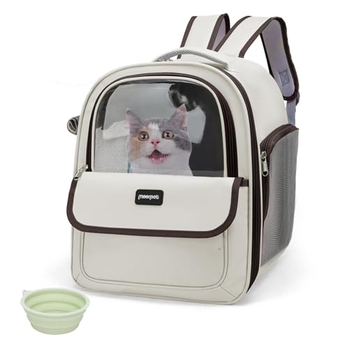 Katzen-Rucksack-Tragetasche für Reisen und Wandern, großer Platz, langlebig und atmungsaktiv, Haustier-Tragetasche für Katzen und kleine Hunde, kratzfest, ausbruchsicheres Design (Braun, groß) von FurrPhunny