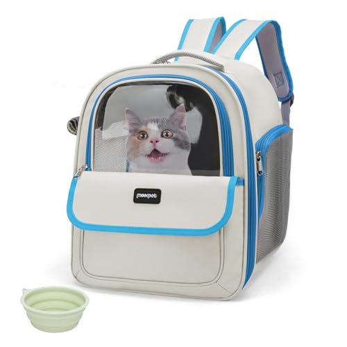 Katzen-Rucksack-Tragetasche für Reisen und Wandern, großer Raum, langlebig und atmungsaktiv, Haustier-Tragetasche für Katzen und kleine Hunde, kratzfest, ausbruchsicheres Design (Blau, groß) von FurrPhunny
