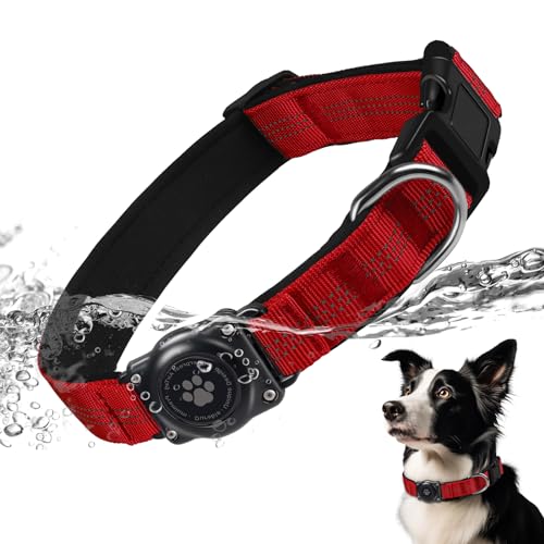 AirTag Hundehalsband, IP68 wasserdicht, Air Tag Hundehalsbandhalter, reflektierend, ultra-langlebig, bequem gepolstert, robuste Hundehalsbänder für kleine, mittelgroße und große Hunde (M (32 cm - 43,4 von Furrigo