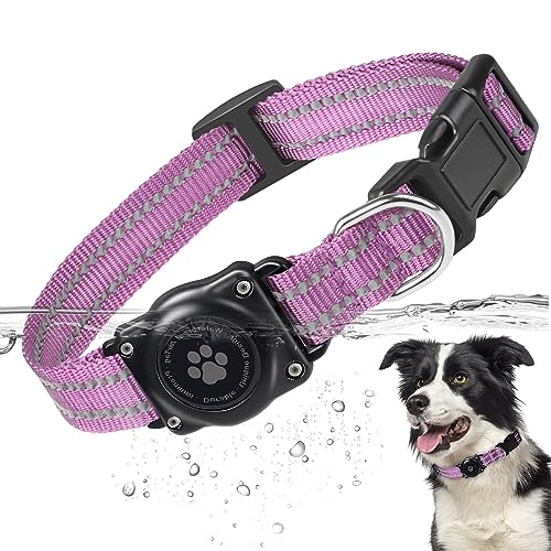 Airtag Hundehalsband, 100% Wasserdicht Integriertes Apple Air Tag Hundehalsbänder, Reflektierendes GPS Hundehalsband mit Hartem PC AirTag Halter Hülle für Kleine Mittlere Große Hunde (Lila) von Furrigo