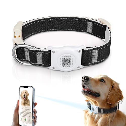 Airtag Hundehalsband, QR-Code – IP68 wasserdicht, integrierte Air-Tag-Hundehalsband-Halterung, ID-Tag – kostenloses Online-Profil für Haustiere – strapazierfähiger natürlicher Baumwollhanf – passend von Furrigo