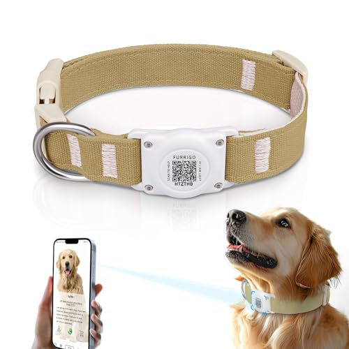 Airtag Hundehalsband, QR-Code – IP68 wasserdicht, integrierte Airtag-Hundehalsband-Halterung, ID-Tag – kostenloses Online-Profil für Haustiere – strapazierfähiger natürlicher Baumwollhanf – passend von Furrigo