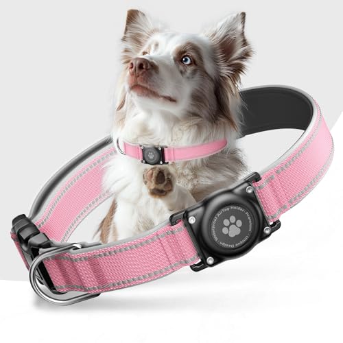 Airtag Hundehalsband - 100% Wasserdicht Air Tag Hundehalsbandhalter für Apple AirTag, reflektierend, weich gepolstert, ewig, GPS-Hundehalsband für kleine, mittelgroße und große Hunde (Rosa, XL) von Furrigo