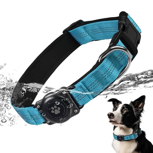 Integriertes AirTag-Hundehalsband, IPX8 wasserdichte Airtag-Halterung, reflektierend für Sicherheit, staubdicht, ultra-langlebig, bequem gepolstert, für Hunde (Blau, L) von Furrigo