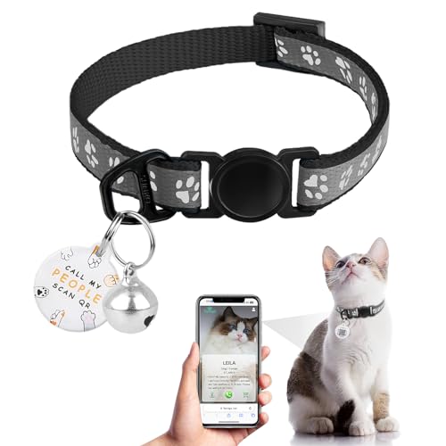 Katzenhalsband, mit QR-Code-Namensschild, reflektierendes Kätzchen-Halsband mit Glöckchen, personalisiert, ultra-langlebig, verstellbar, Schnellverschluss, passend für die meisten Mädchen, Jungen, von Furrigo