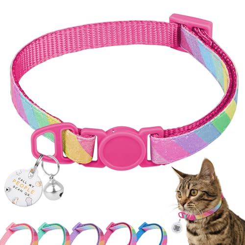 Katzenhalsband mit QR-Code-Namensschild, glitzerndes Kätzchenhalsband mit Glöckchen, personalisierbar, ultra-langlebig, bequem, Schnellverschluss, passend für die meisten Mädchen, Jungen, Katzen und Katzenhalsband mit QR-Code-Namensschild, glitzerndes Kätzchenhalsband mit Glöckchen, personalisierbar, ultra-langlebig, bequem, Schnellverschluss, passend für die meisten Mädchen, Jungen, Katzen und von Furrigo
