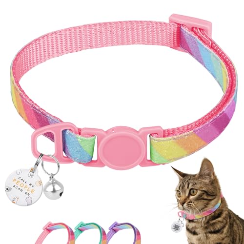Katzenhalsband mit QR-Code-Namensschild, glitzerndes Kätzchenhalsband mit Glöckchen, personalisierbar, ultra-langlebig, bequem, Schnellverschluss, passend für die meisten Mädchen, Jungen, Katzen und von Furrigo