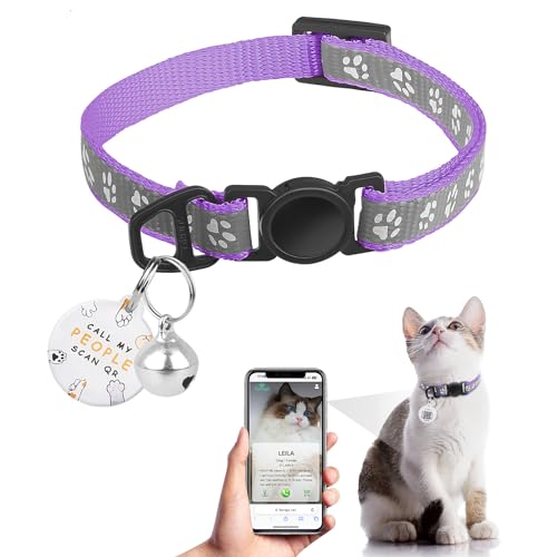 Katzenhalsband mit QR-Code-Namensschild, reflektierendes Kätzchen-Halsband mit Glöckchen, personalisierbar, ultra-langlebig, verstellbar, Schnellverschluss, passend für die meisten Mädchen, Jungen, von Furrigo