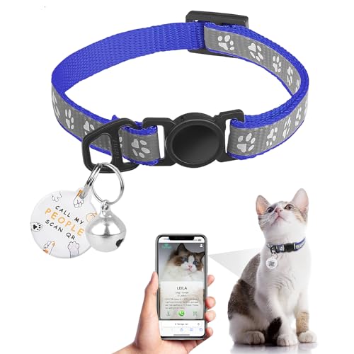 Katzenhalsband mit QR-Code-Namensschild, reflektierendes Kätzchen-Halsband mit Glöckchen, personalisierbar, ultra-langlebig, verstellbar, Schnellverschluss, passend für die meisten Mädchen, Jungen, von Furrigo