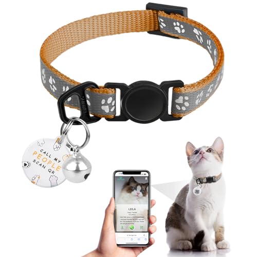 Katzenhalsband mit QR-Code-Namensschild, reflektierendes Kätzchen-Halsband mit Glöckchen, personalisierbar, ultra-langlebig, verstellbar, Schnellverschluss, passend für die meisten Mädchen, Jungen, von Furrigo