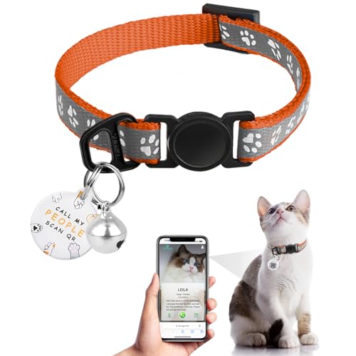 Katzenhalsband mit QR-Code-Namensschild, reflektierendes Kätzchen-Halsband mit Glöckchen, personalisierbar, ultra-langlebig, verstellbar, Schnellverschluss, passend für die meisten Mädchen, Jungen, von Furrigo