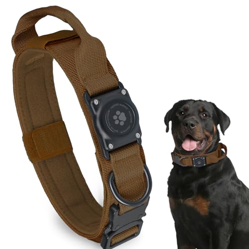 Taktisches AirTag Hundehalsband, 100% Wasserdicht Integriertes Apple Air Tag Hundehalsbänder mit hartem PC AirTag Halter, Verstellbares Militärhalsband mit Griff, GPS Hundehalsband für Mittelgroße von Furrigo