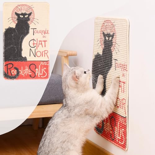 Furrther Sisal-Kratzmatte für Katzen, 33 x 55 cm, langlebig, fusselresistent, inkl. 8 zusätzlichen Klettverschlüssen (Das schwarze Katzen-Vintage-Poster) von Furrther