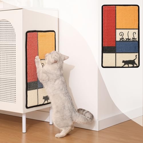 Kratzbaummatte aus Sisal (Verwendung an Wand, Couch und Teppich), fusselfeste Kratzfläche – 21,7 x 13 cm, mit Reifen- und Schlaufenklebstoffen, Pads und Drehstiften (Meowdrian) von Furrther