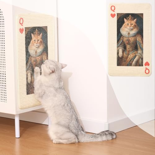Sisal-Kratzbaummatte (Verwendung an Wand, Couch und Teppich), fusselfeste Kratzfläche – 55 x 33 cm, mit Reifen- und Schlaufenklebstoffen, Pads und Drehstiften (Queen Cat) von Furrther